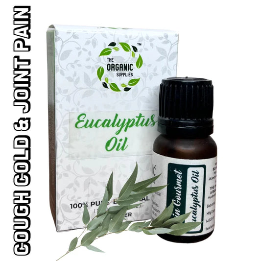 A bottle of eucalyptus oil, a box and eucalyptus leaves, which are natural products that can be used for a variety of purposes.